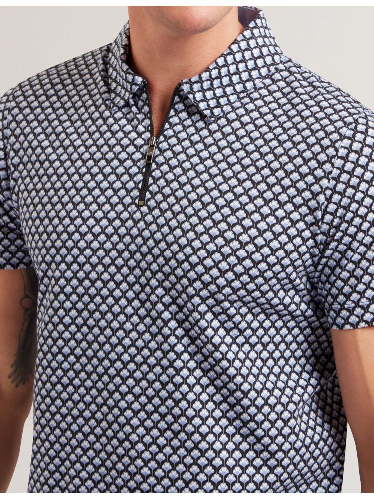Ted Baker Ounslo - Printed Zip Neck Cotton Polo Shirt Bleu | 532796-TBG