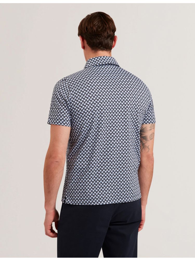 Ted Baker Ounslo - Printed Zip Neck Cotton Polo Shirt Bleu | 532796-TBG