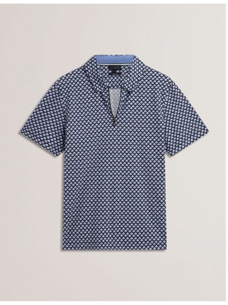 Ted Baker Ounslo - Printed Zip Neck Cotton Polo Shirt Bleu | 532796-TBG
