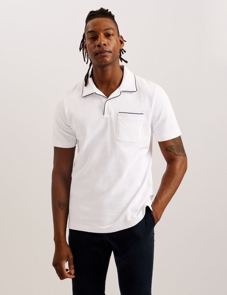 Ted Baker Paisel - Short Sleeve Regular Open Collar Polo Blanche | 649328-ANY