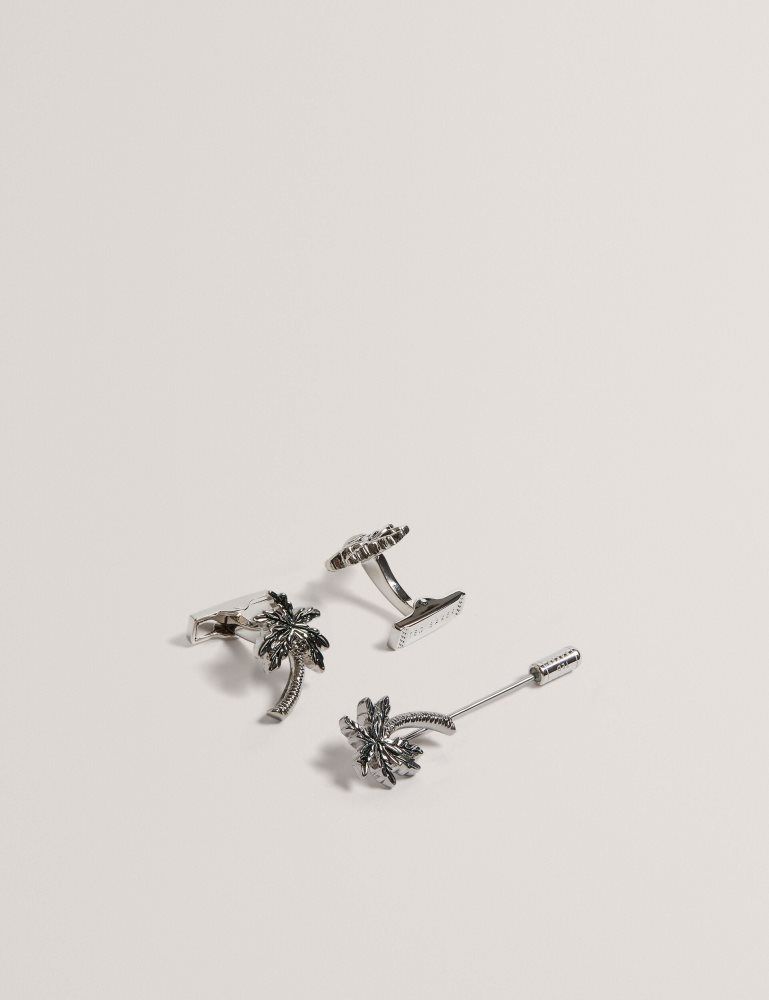 Ted Baker Palmiie - Palm Tree Cufflink Lapel Pin Set Argent | 347150-ESG