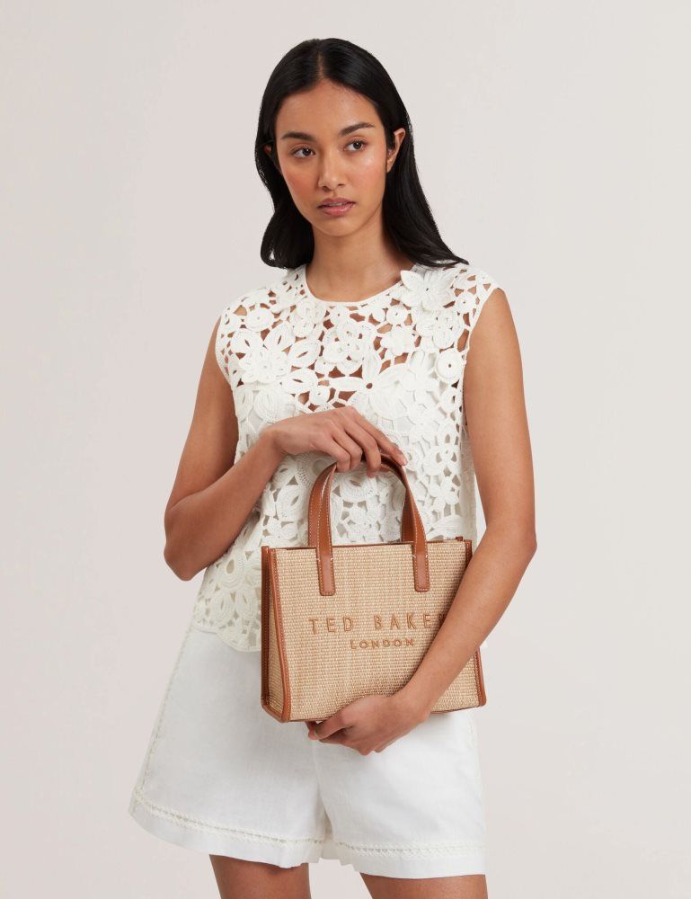 Ted Baker Paolina - Faux Raffia Pu Trim Small Icon Tote Bag Marron | 261409-YPU