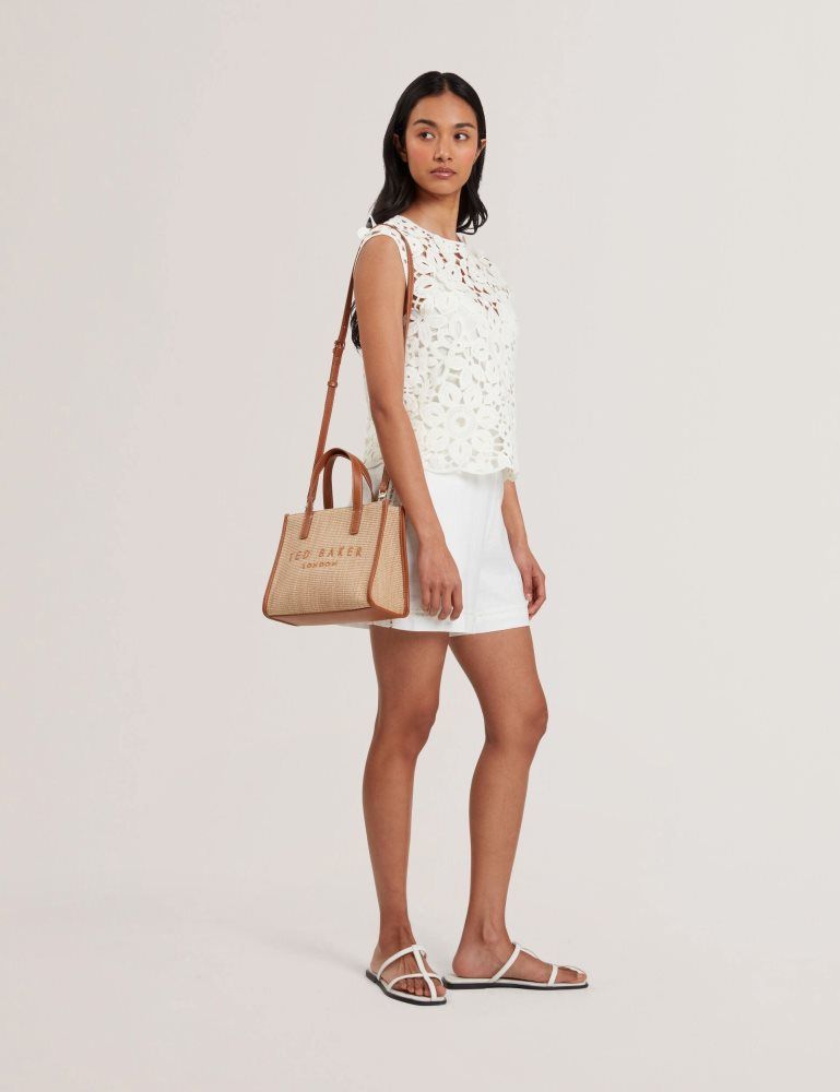 Ted Baker Paolina - Faux Raffia Pu Trim Small Icon Tote Bag Marron | 261409-YPU