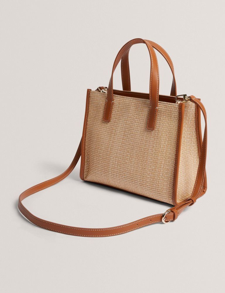 Ted Baker Paolina - Faux Raffia Pu Trim Small Icon Tote Bag Marron | 261409-YPU