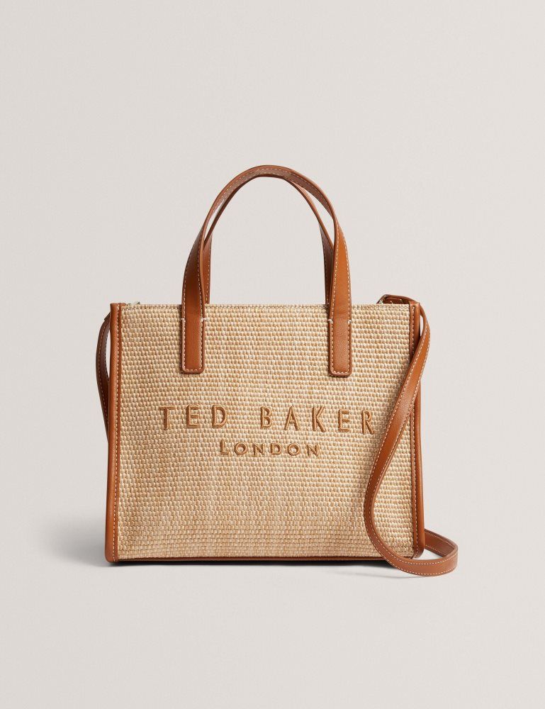 Ted Baker Paolina - Faux Raffia Pu Trim Small Icon Tote Bag Marron | 261409-YPU