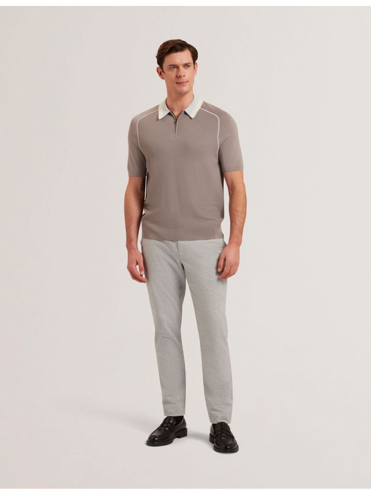 Ted Baker Paxto - Textured Zip Polo With Striped Collar Grise | 482935-FOK
