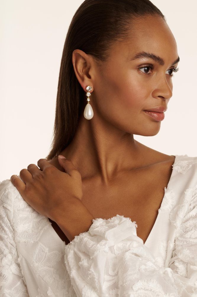 Ted Baker Pearsti - Pearl Pendant Crystal Drop Earrings Doré | 984712-PQK