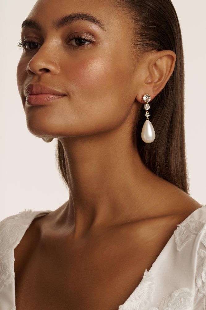 Ted Baker Pearsti - Pearl Pendant Crystal Drop Earrings Doré | 984712-PQK
