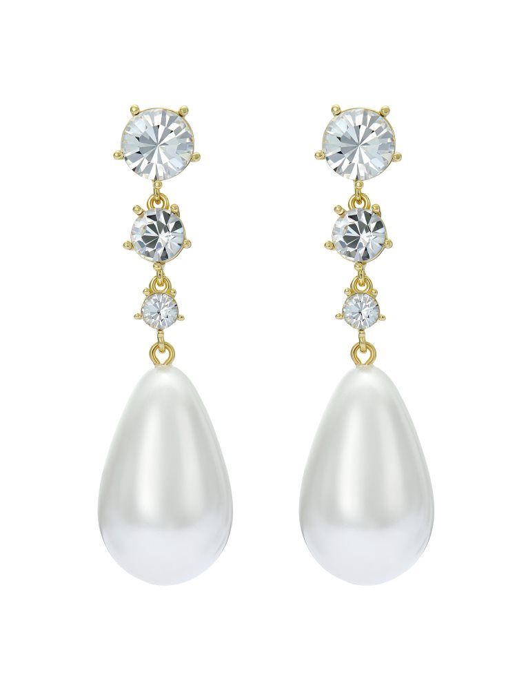 Ted Baker Pearsti - Pearl Pendant Crystal Drop Earrings Doré | 984712-PQK