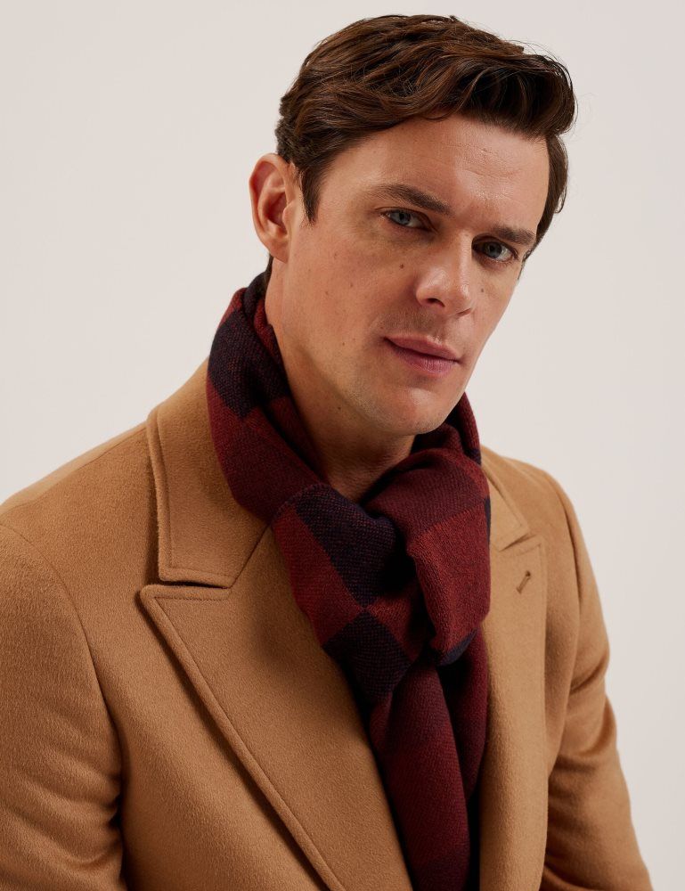 Ted Baker Peterrr - Block Check Scarf With Fringe Trim Bordeaux | 426789-YPS