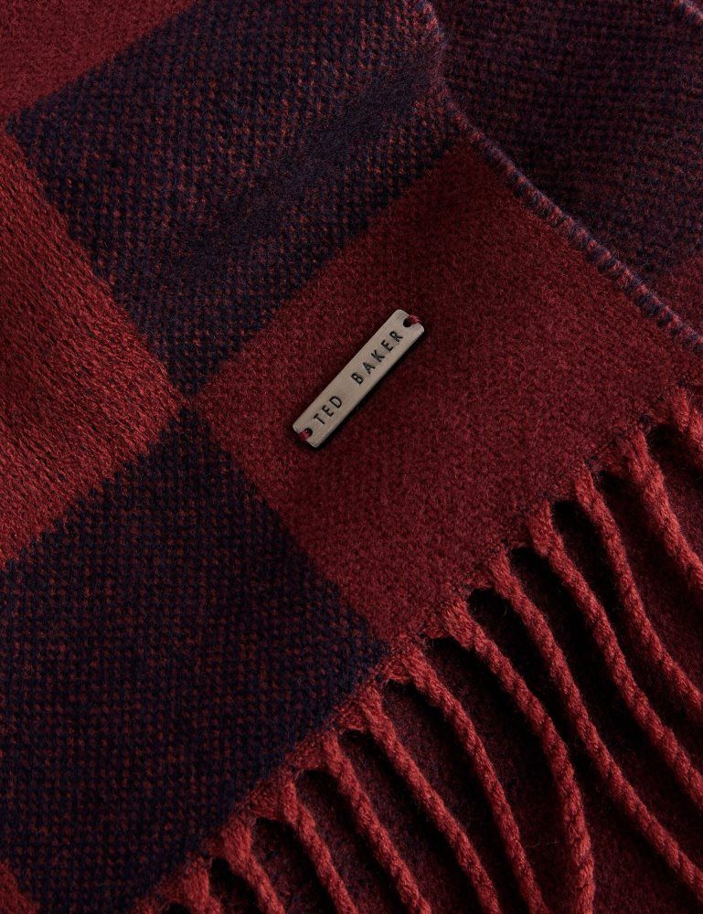 Ted Baker Peterrr - Block Check Scarf With Fringe Trim Bordeaux | 426789-YPS