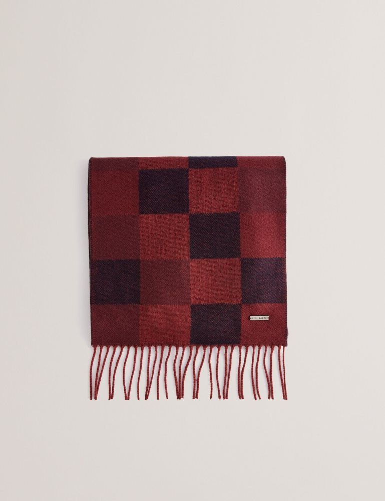 Ted Baker Peterrr - Block Check Scarf With Fringe Trim Bordeaux | 426789-YPS