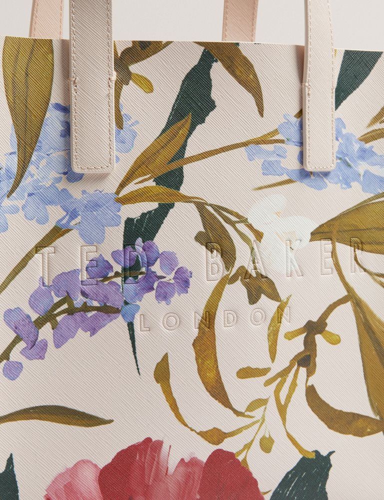 Ted Baker Phylisa - Floral Print Pu Leather Small Icon Tote Bag Rose | 960231-MFP