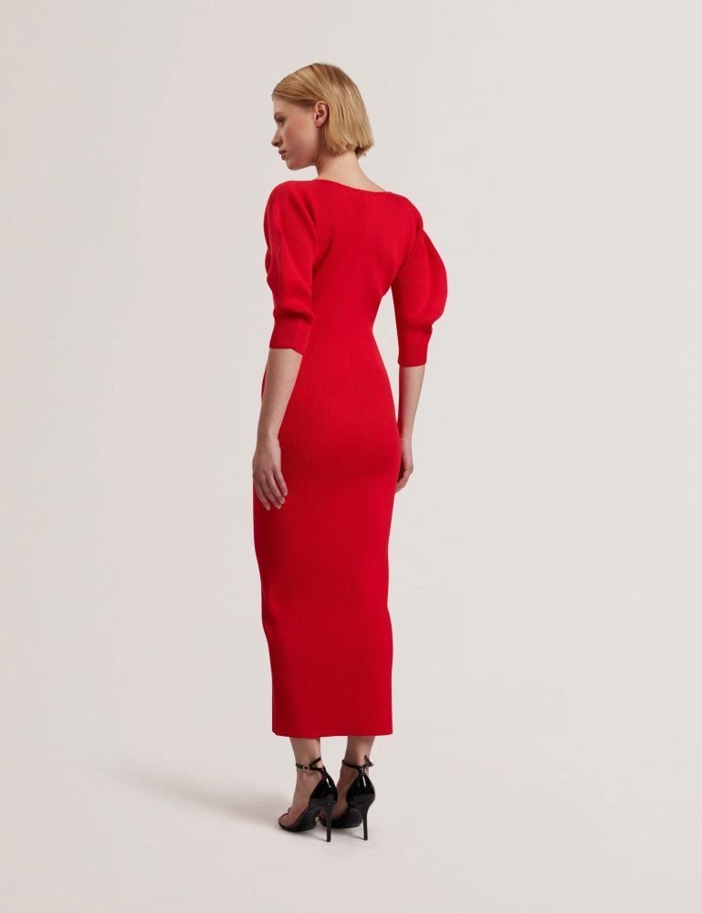 Ted Baker Pricila - Shaped Sleeve Knitted Bodycon Midi Dress Rouge | 134867-QVC