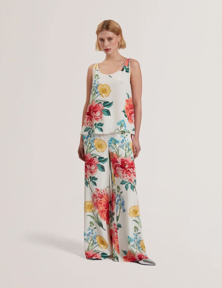 Ted Baker Purrla - Floral Print Scoop Neck Sleeveless Top Blanche | 632570-CVU