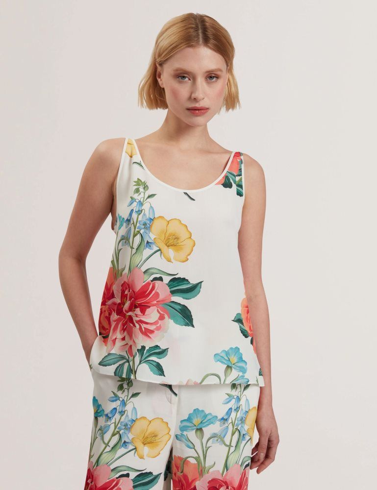 Ted Baker Purrla - Floral Print Scoop Neck Sleeveless Top Blanche | 632570-CVU