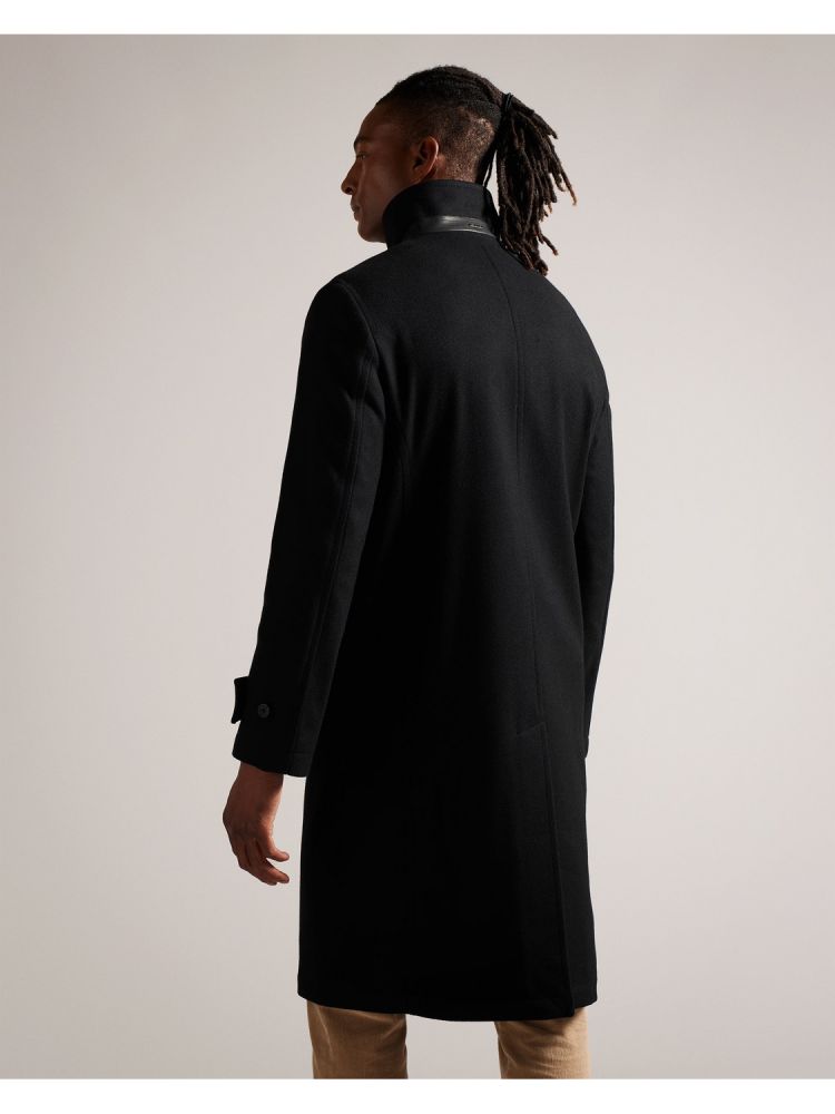Ted Baker Radford - Longline Funnel Neck Wool Wrap Coat Noir | 720859-LCI