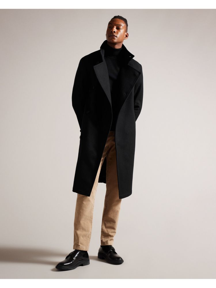 Ted Baker Radford - Longline Funnel Neck Wool Wrap Coat Noir | 720859-LCI