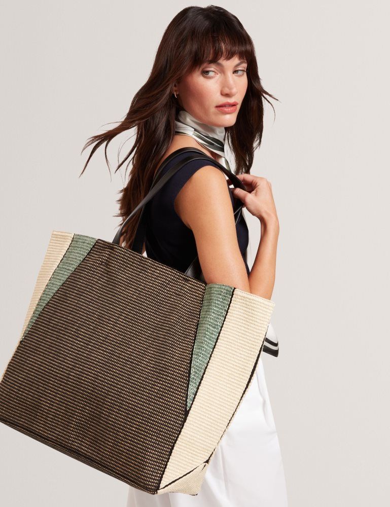 Ted Baker Rafiya - Woven Colour Block Folding Shopper Bag Noir | 697302-SQK