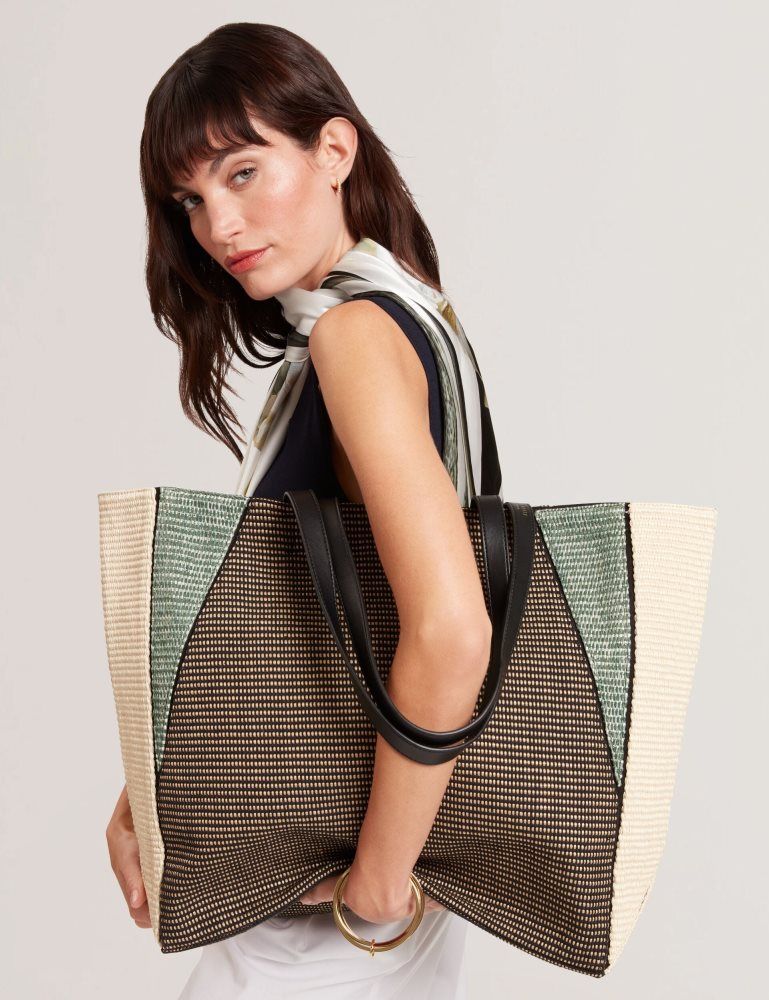 Ted Baker Rafiya - Woven Colour Block Folding Shopper Bag Noir | 697302-SQK
