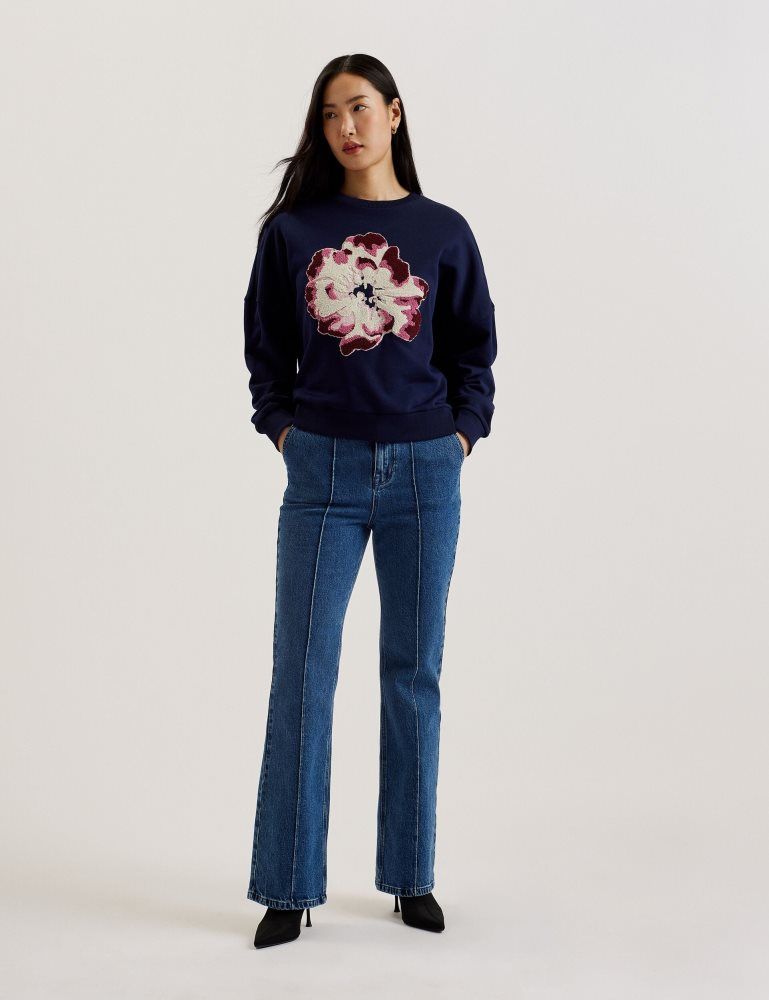 Ted Baker Raynahh - Textured Floral Graphic Cotton Sweatshirt Bleu Marine | 362104-FDB