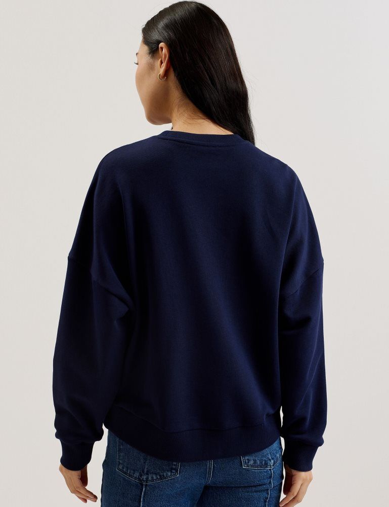 Ted Baker Raynahh - Textured Floral Graphic Cotton Sweatshirt Bleu Marine | 362104-FDB