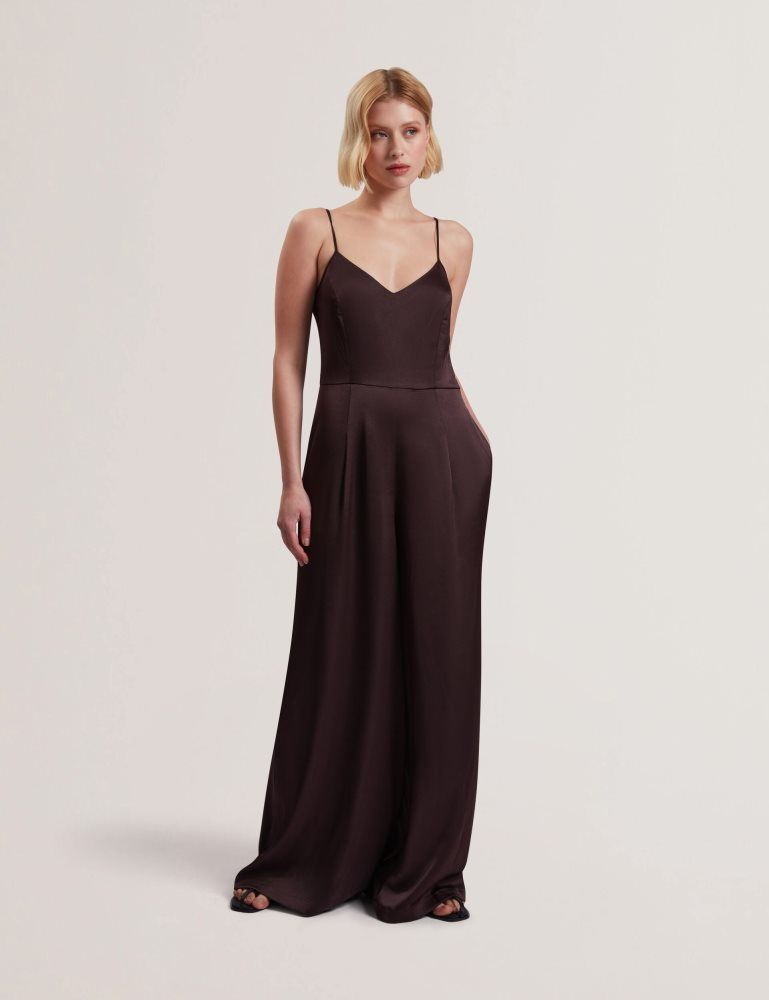 Ted Baker Rayyna - Wide Leg Satin Jumpsuit With Knitted Tank Marron | 856270-ERD