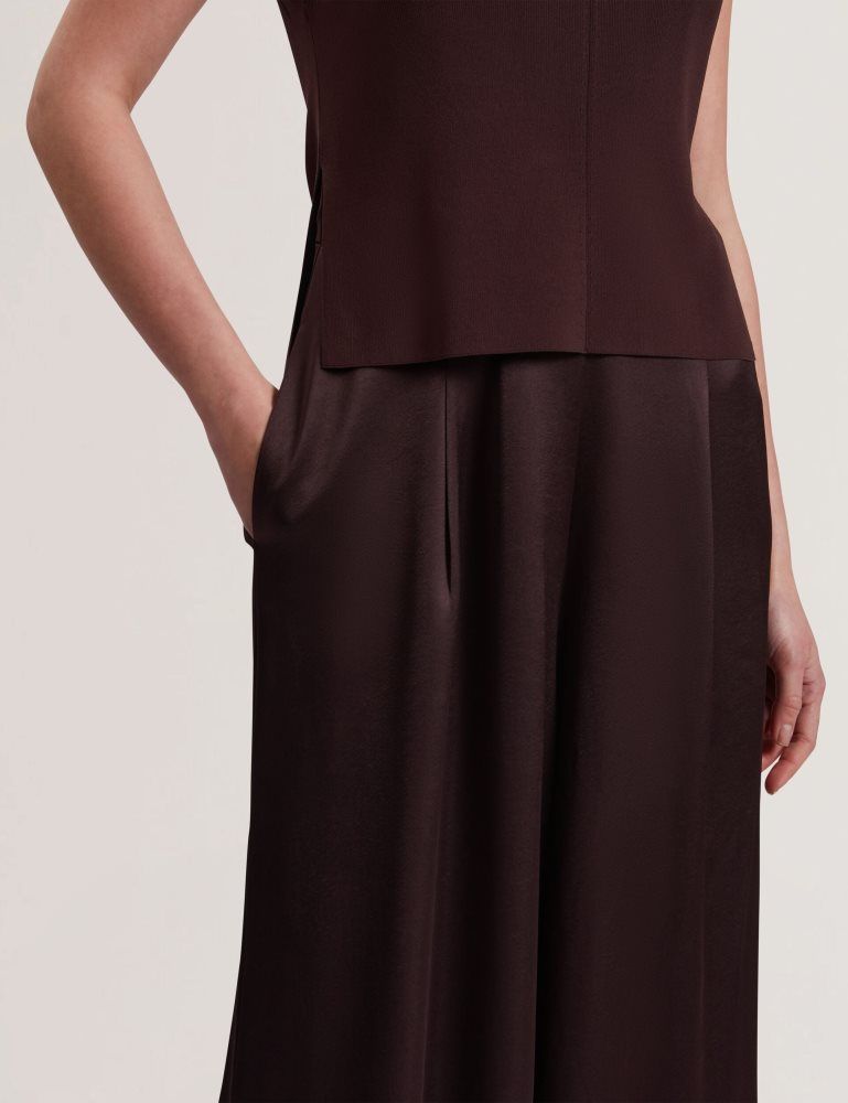Ted Baker Rayyna - Wide Leg Satin Jumpsuit With Knitted Tank Marron | 856270-ERD