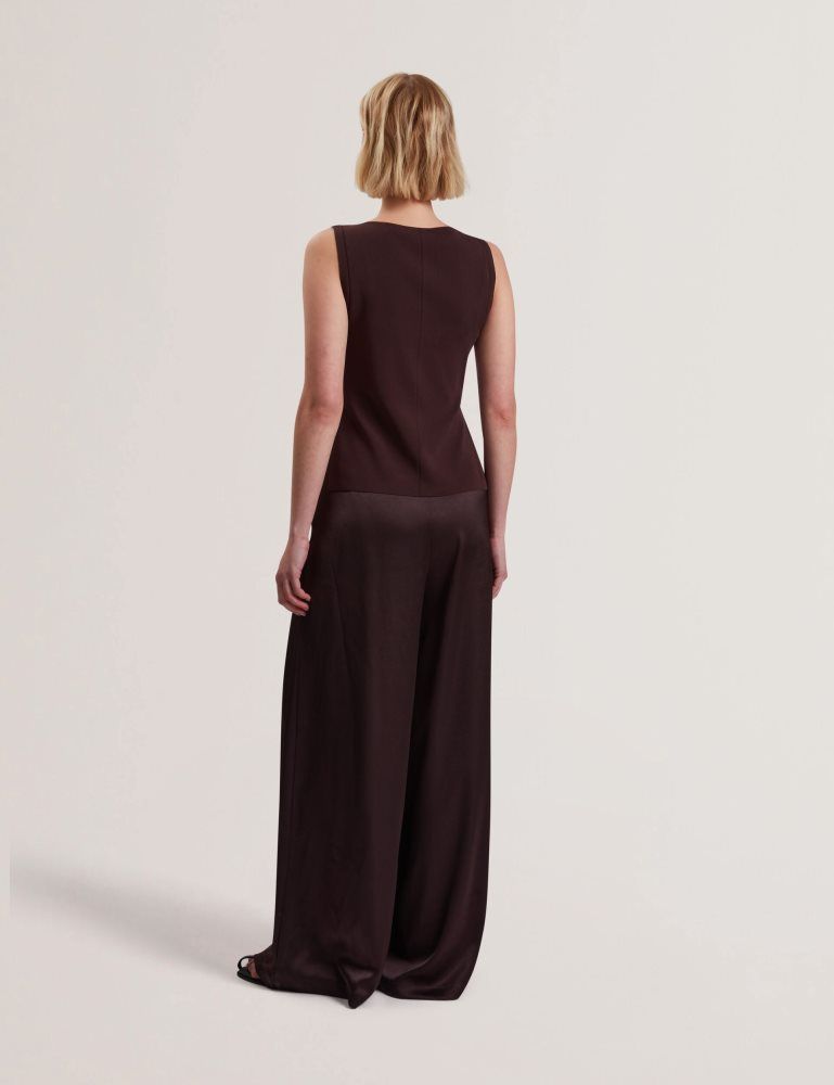 Ted Baker Rayyna - Wide Leg Satin Jumpsuit With Knitted Tank Marron | 856270-ERD