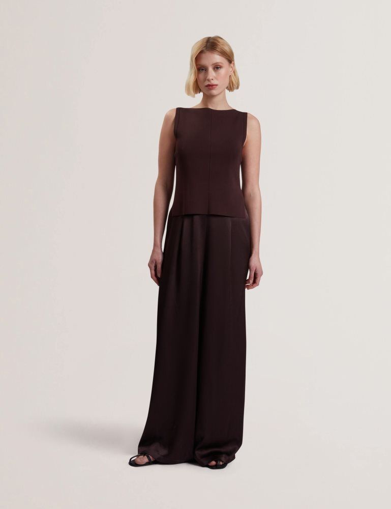 Ted Baker Rayyna - Wide Leg Satin Jumpsuit With Knitted Tank Marron | 856270-ERD