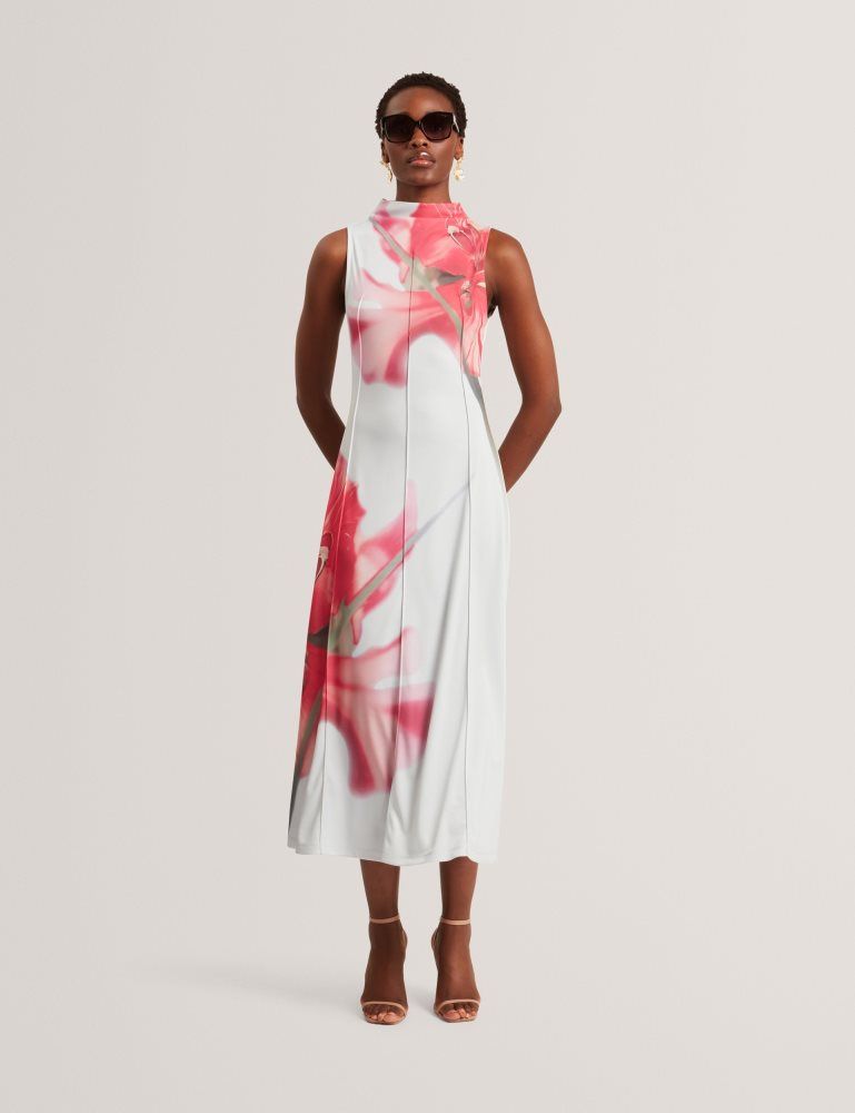 Ted Baker Rebehka - High Neck Printed Jersey Midi Dress Bleu | 547621-DIF