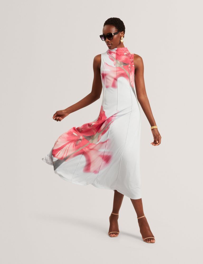 Ted Baker Rebehka - High Neck Printed Jersey Midi Dress Bleu | 547621-DIF
