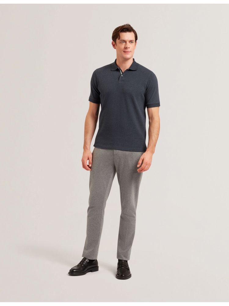 Ted Baker Redman - Textured Pure Cotton Knitted Polo Shirt Bleu Marine | 612043-RHW
