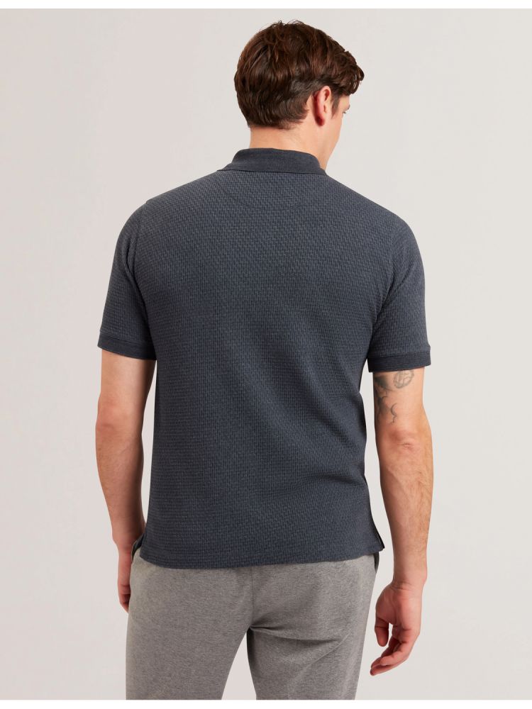 Ted Baker Redman - Textured Pure Cotton Knitted Polo Shirt Bleu Marine | 612043-RHW