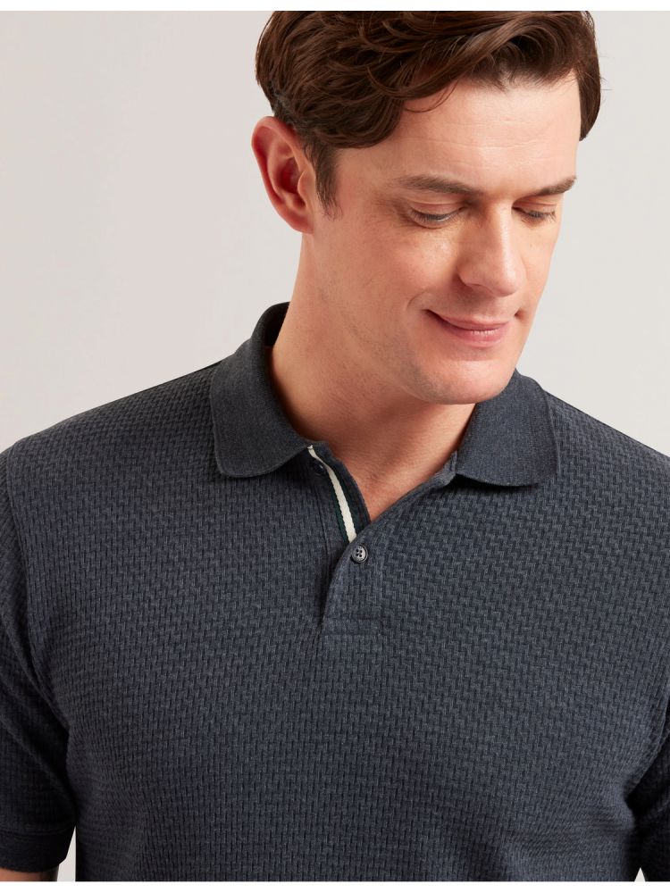 Ted Baker Redman - Textured Pure Cotton Knitted Polo Shirt Bleu Marine | 612043-RHW