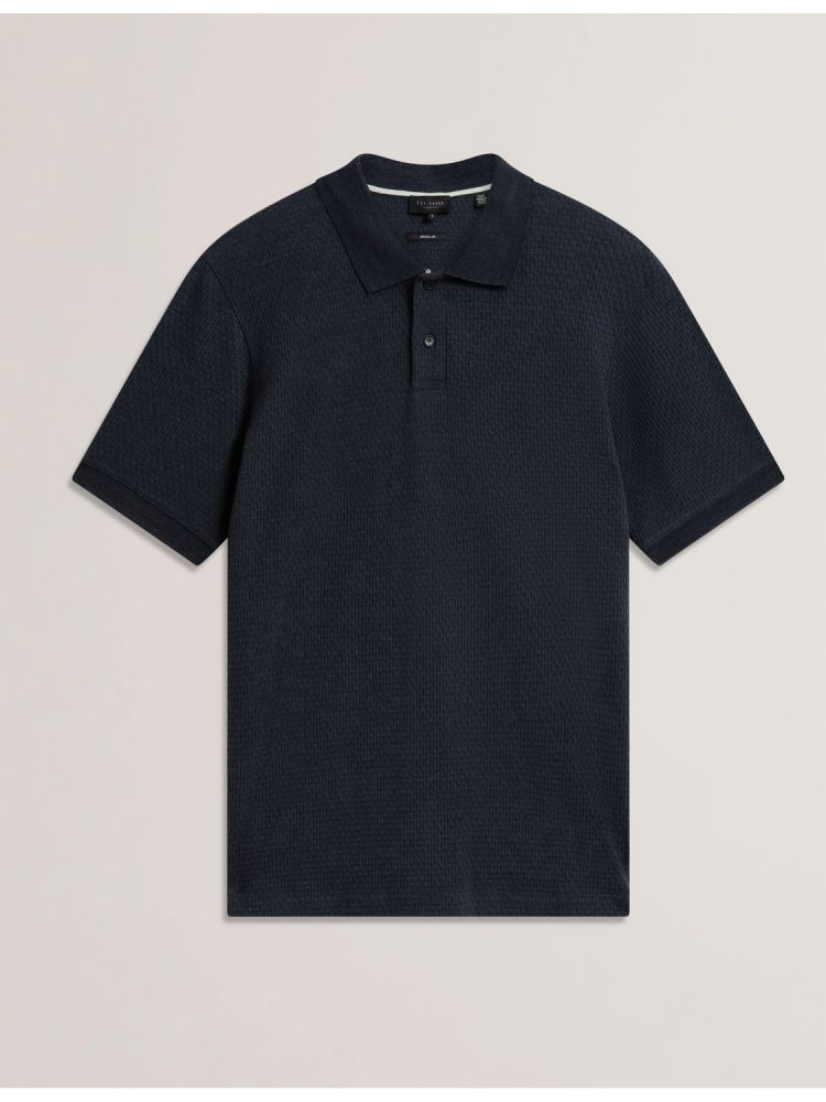 Ted Baker Redman - Textured Pure Cotton Knitted Polo Shirt Bleu Marine | 612043-RHW