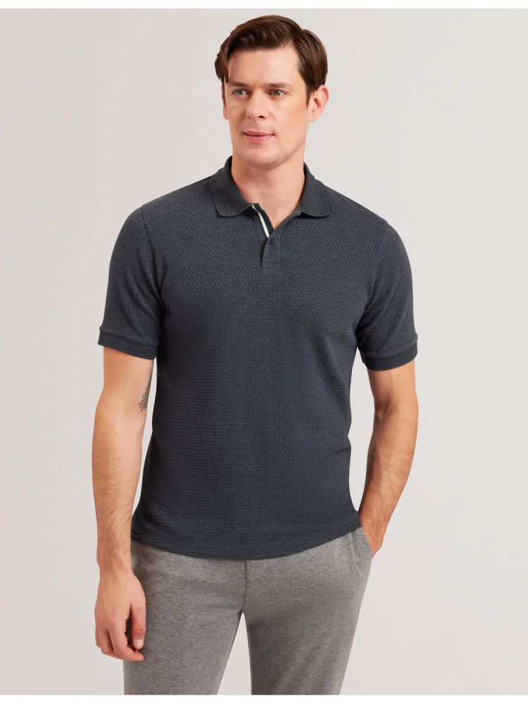 Ted Baker Redman - Textured Pure Cotton Knitted Polo Shirt Bleu Marine | 612043-RHW