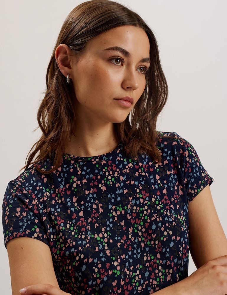 Ted Baker Remanaa - Heart Printed Fitted Tee Bleu Marine | 507361-BIE