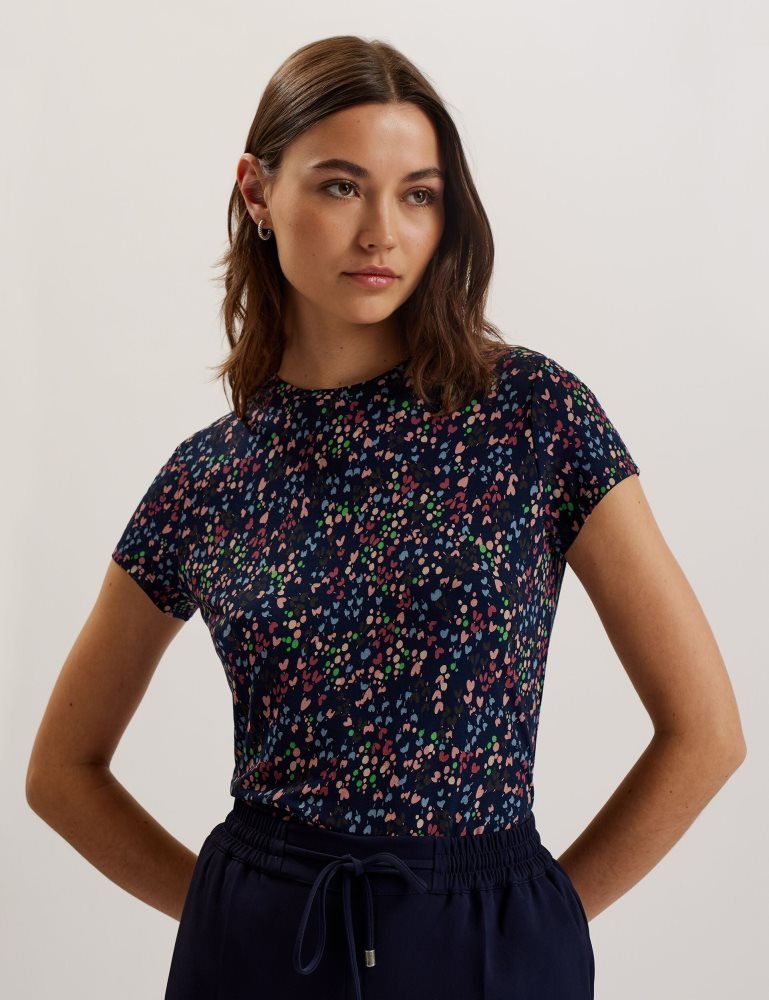 Ted Baker Remanaa - Heart Printed Fitted Tee Bleu Marine | 507361-BIE