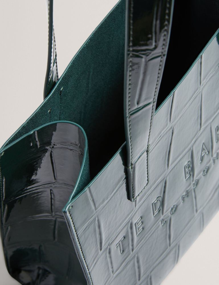 Ted Baker Reptcon - Croc Effect Small Icon Tote Bag Vert | 604125-WOQ