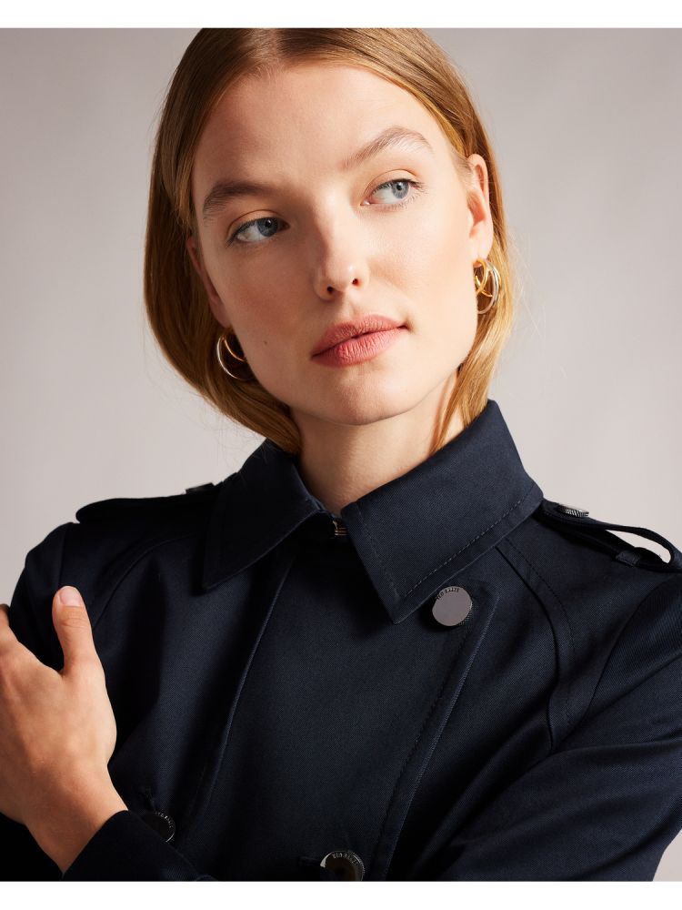 Ted Baker Robbii - Lightweight Showerproof Belted Trench Coat Bleu Marine | 283516-FHG