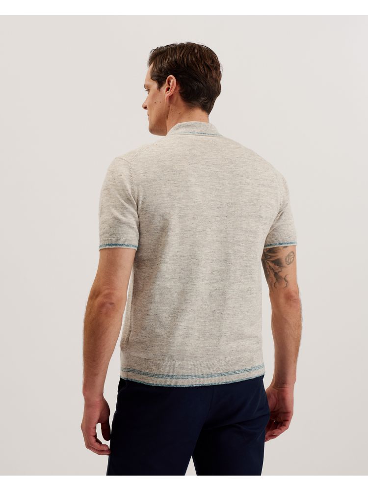 Ted Baker Rojor - Textured Linen Blend Zip Through Polo Shirt Beige | 327154-ASV