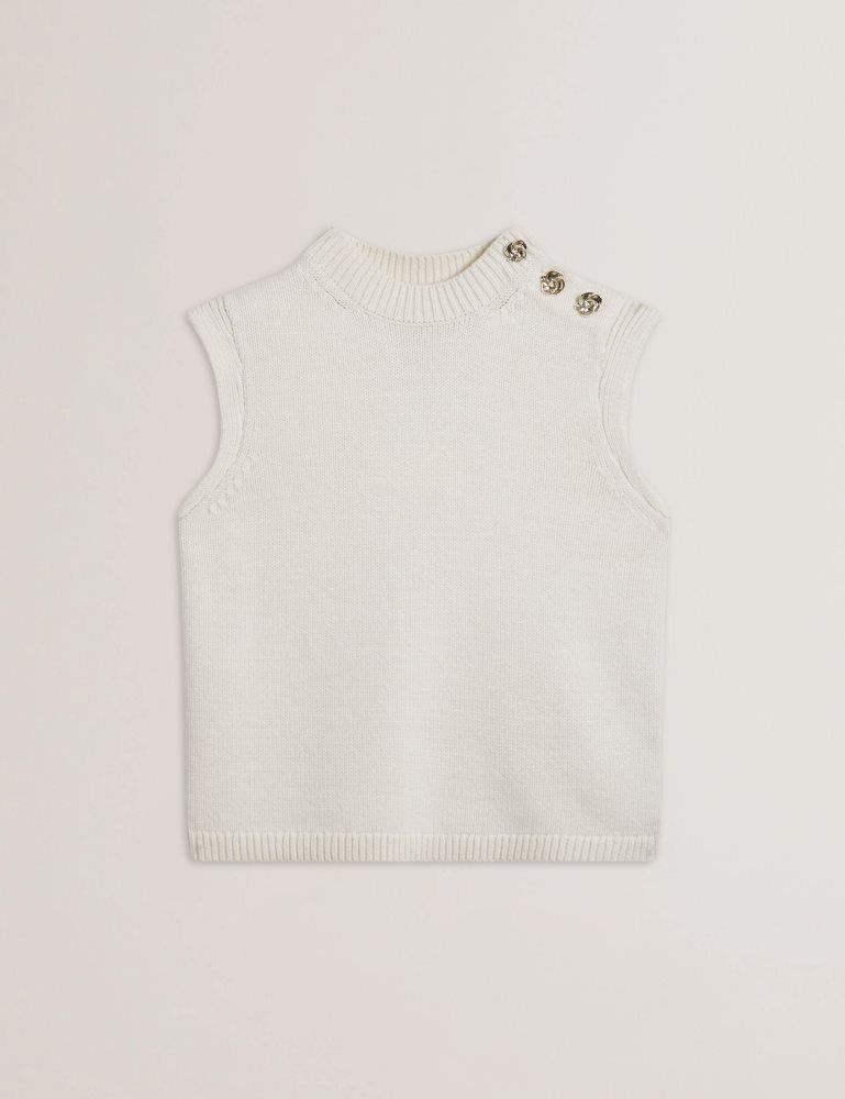 Ted Baker Rondher - Rose Button Wool Knit Tank Top Blanche | 835246-MIK
