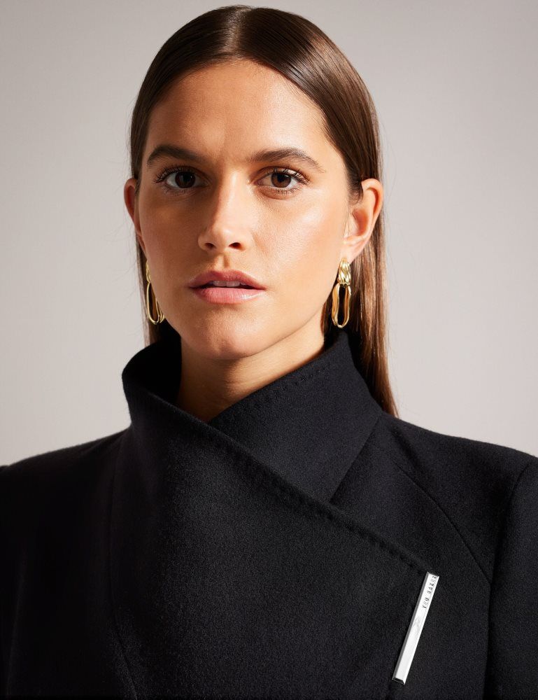 Ted Baker Rose - Midi Length Belted Wool Wrap Coat Noir | 746203-UWV