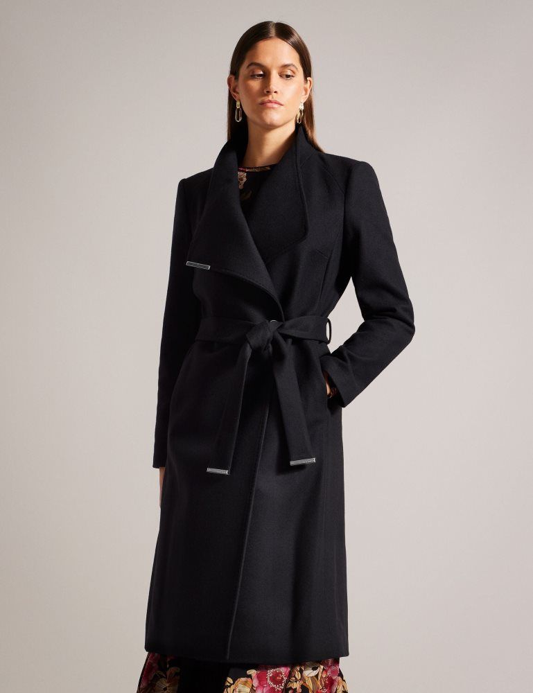Ted Baker Rose - Midi Length Belted Wool Wrap Coat Noir | 746203-UWV