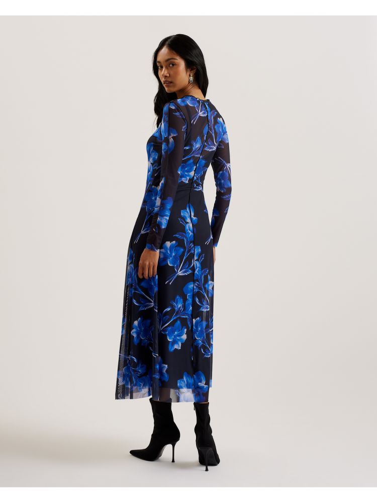 Ted Baker Rozeen - Mesh Long Sleeve Printed Dress Bleu | 891207-CNZ