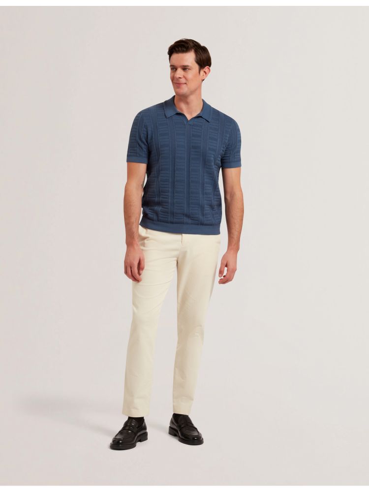 Ted Baker Ruzza - Textured Stripe Open Neck Knitted Polo Shirt Bleu | 105248-MVY