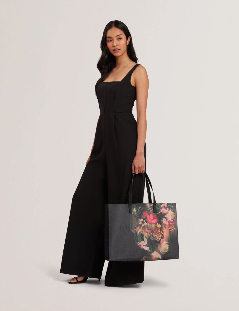 Ted Baker Saliina - Floral Print Wide Icon Tote Bag Noir | 035762-NGJ