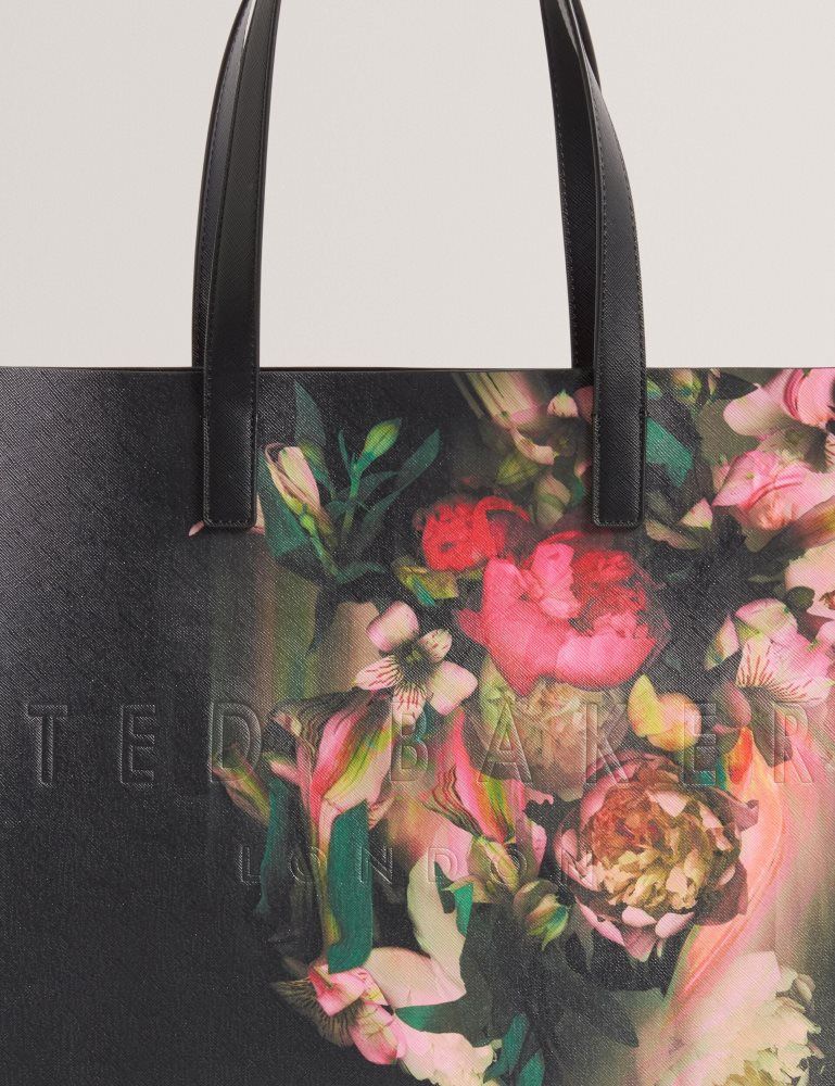 Ted Baker Saliina - Floral Print Wide Icon Tote Bag Noir | 035762-NGJ