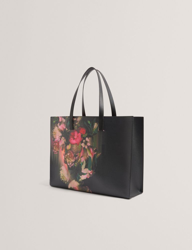 Ted Baker Saliina - Floral Print Wide Icon Tote Bag Noir | 035762-NGJ